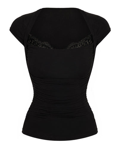 Outline image of Shapey Ruched Short Sleeve Top - Black