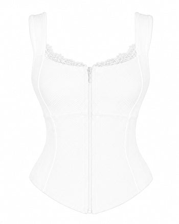 Outline image of Corsety Seamed Top - Lace Rib White