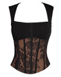 Outline image of Corsety Square Neck Sleeveless Top - Lace Black/Tawny