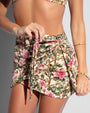 Side view of Mini Wrap Skirty - Pink Rose Leopard on model