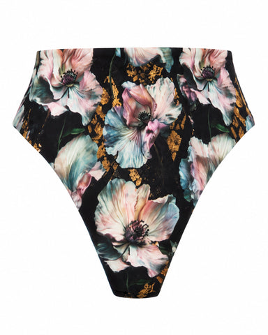 Back view of model in Hi Cut Smoothing Kini Bottom - Mystic Poppy