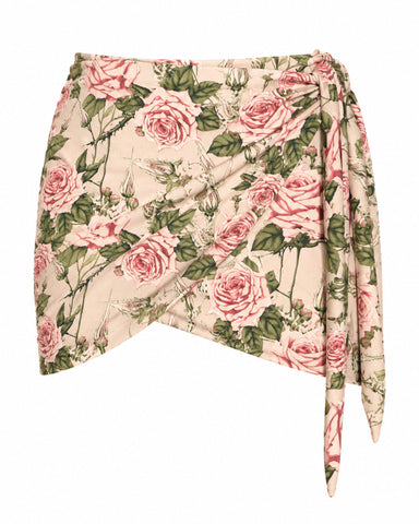 Back view of Mini Wrap Skirty - Thorny Rose paired with matching swim top