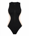 Outline image of Sleeveless Surfy - Contour Black/Oat tummy control swimsuit
