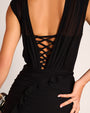 Draped Bombshell Column Maxi Dress - Black