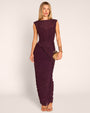 Draped Bombshell Column Maxi Dress - Garnet