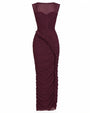 Draped Bombshell Column Maxi Dress - Garnet