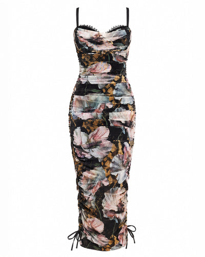 Outline image of Sweetie Mesh Column Dress - Adjustable Mystic Poppy