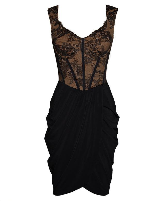 Front outline image of Tulip Mini Balconette Dress - Black