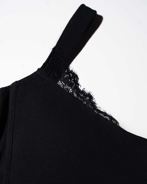Close up detail of lace on Shapey Bra Cami - Black/Lace black