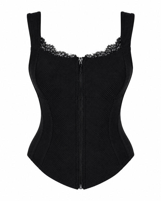 Outline image of Corsety Seamed Rib Tank - Lace Rib Black