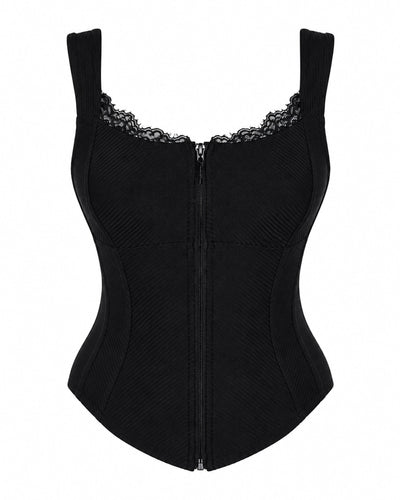 Outline image of Corsety Seamed Rib Tank - Lace Rib Black
