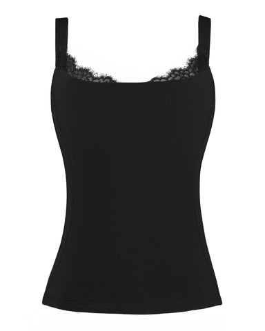 Model in Shapey Bra Cami - Black/Lace black back view