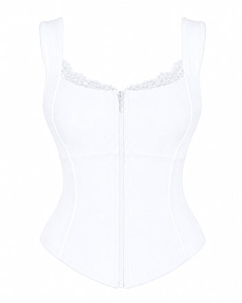 Outline image of Corsety Seamed Tank - Lace Rib White front view