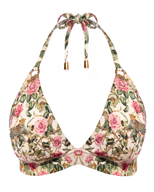Outline image of Triangle Bikini Top - Pink Rose Leopard