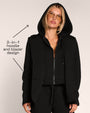 Graphic of Swuity Convertible Jacket - Black highlighting the 2-in-1 hoodie and blazer design