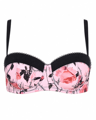 Adjustable strap close up of Bombshell Bikini Top - Rose Thistle/Black