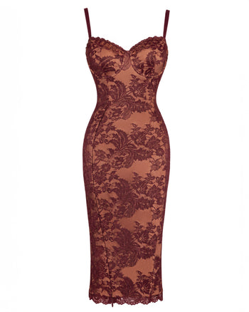 Outline image of Seamed Lushy Midi Dress - Lace Garnet/Tawny